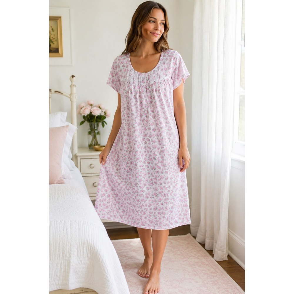 Laura Ashley XL Pink Floral Rose Lace Nightgown Cottagecore Coquette Sleep Dress